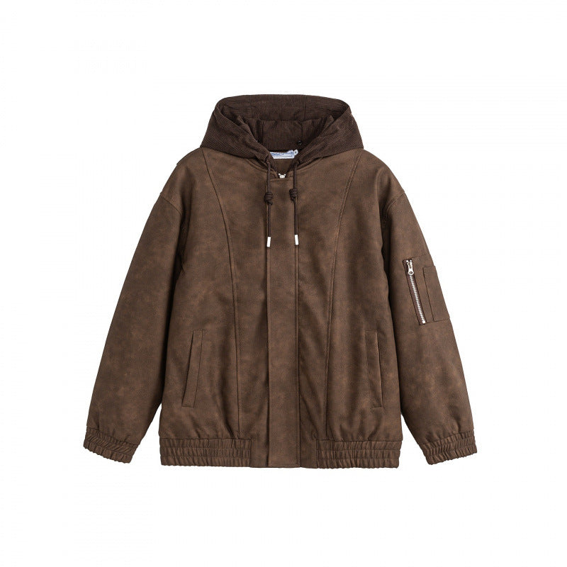 Unisex Oversize-Hoodie-Bomberjacke in Velours-Optik mit Kapuze, Ärmeltasche und elastichem Saum Shop Nory