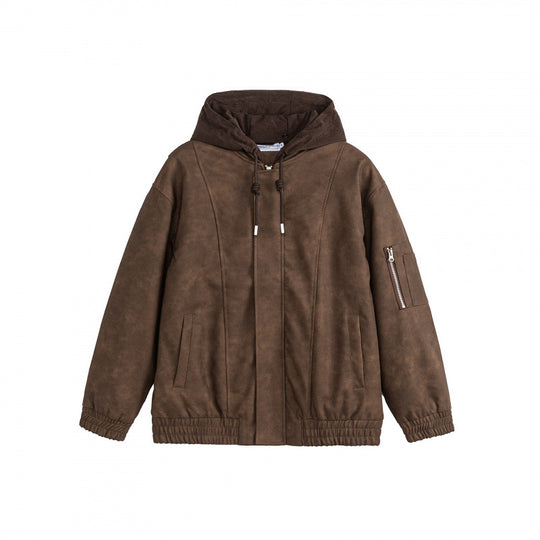 Unisex Oversize-Hoodie-Bomberjacke in Velours-Optik mit Kapuze, Ärmeltasche und elastichem Saum Shop Nory