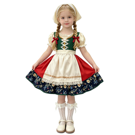 Damen nan traditionelles Kinderdirndl mit besticktem Rock und Spitzenschürze Shop Nory