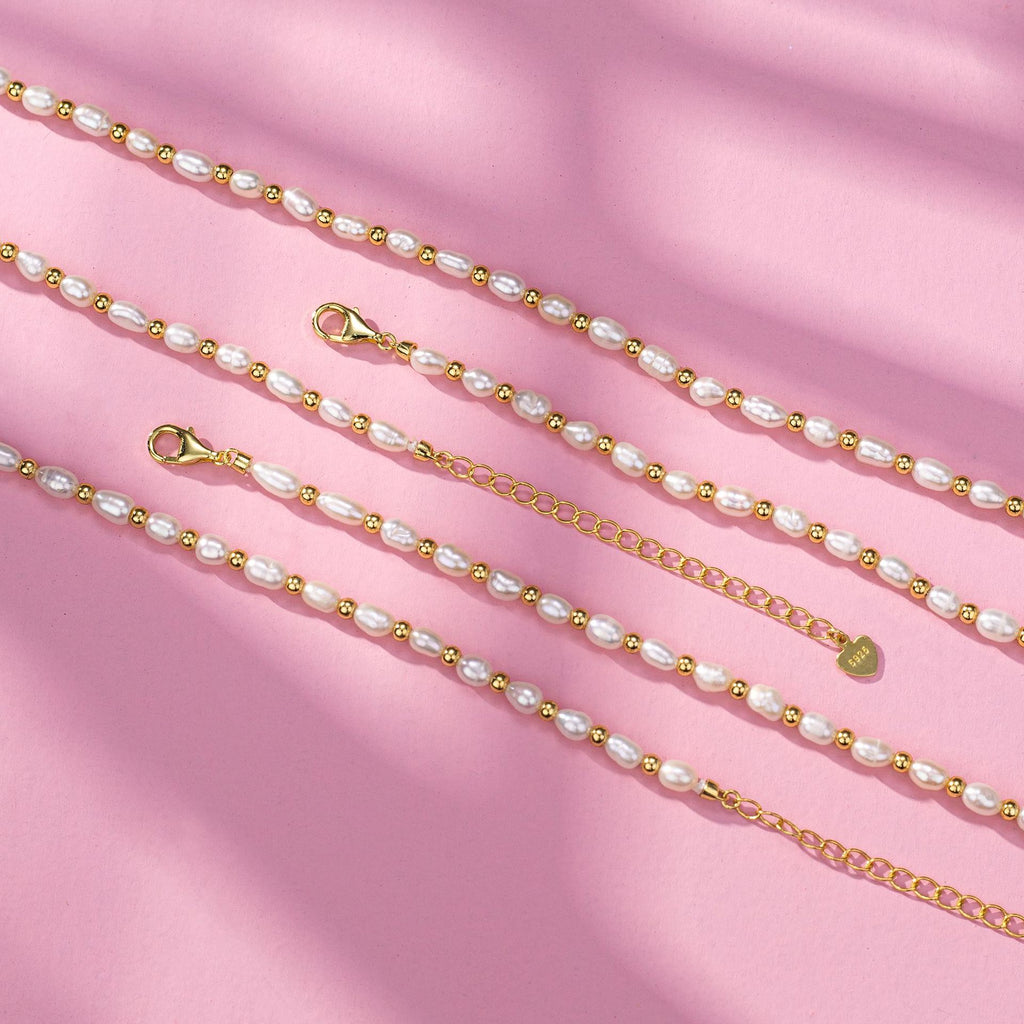 Damen Halskette aus Perlen und 925 Sterling Silber mit goldenen Akzenten Shop Nory