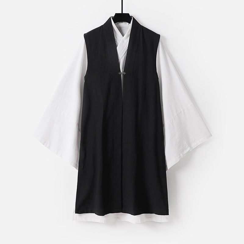Herren Ärmellose Hanfu-Weste mit offenem Frontschnitt und dekorativem Knebelverschluss Shop Nory
