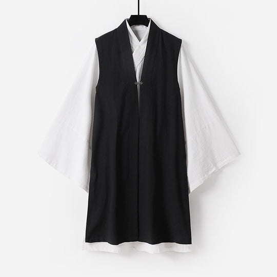 Herren Ärmellose Hanfu-Weste mit offenem Frontschnitt und dekorativem Knebelverschluss Shop Nory