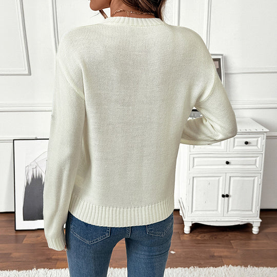 Damen Verspielter Strickpullover mit floralen Akzenten Shop Nory