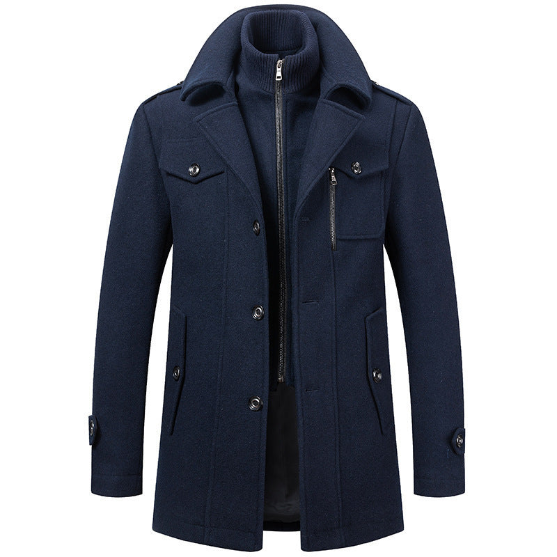Herren nan eleganter zweireihiger Wollmantel mit abnehmbarem Strickkragen und verdecktem Reißverschluss Shop Nory