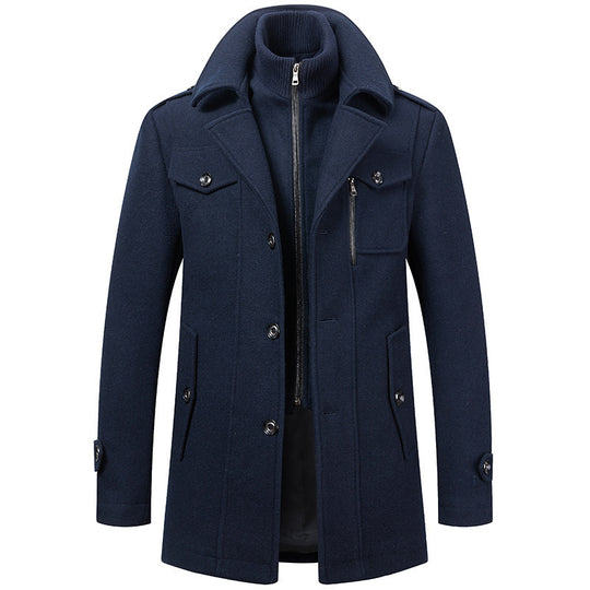 Herren nan eleganter zweireihiger Wollmantel mit abnehmbarem Strickkragen und verdecktem Reißverschluss Shop Nory