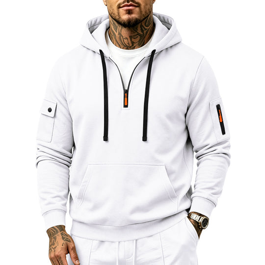 Herren Utility-Halbzip-Kapuzenpullover mit Ärmel-Taschen und Kängurutasche Shop Nory
