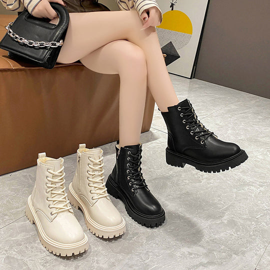 Damen Gefütterte Schnür-Bikerboots mit dicker Profilsohle Shop Nory