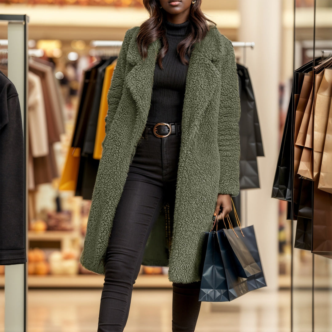 Damen Langer Teddy-Mantel aus Kunstfell mit Oversize-Schnitt und Schalkragen Shop Nory