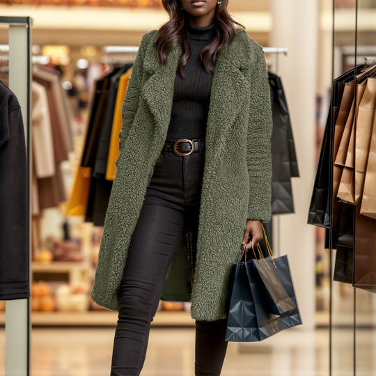 Damen Langer Teddy-Mantel aus Kunstfell mit Oversize-Schnitt und Schalkragen Shop Nory