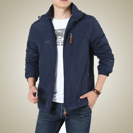 Herren Atmungsaktive Softshell-Windbreakerjacke mit verdeckter Kapuze und Utility-Brusttasche Shop Nory