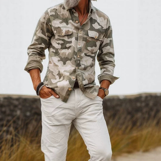 Herren Camouflage-Langarmhemd