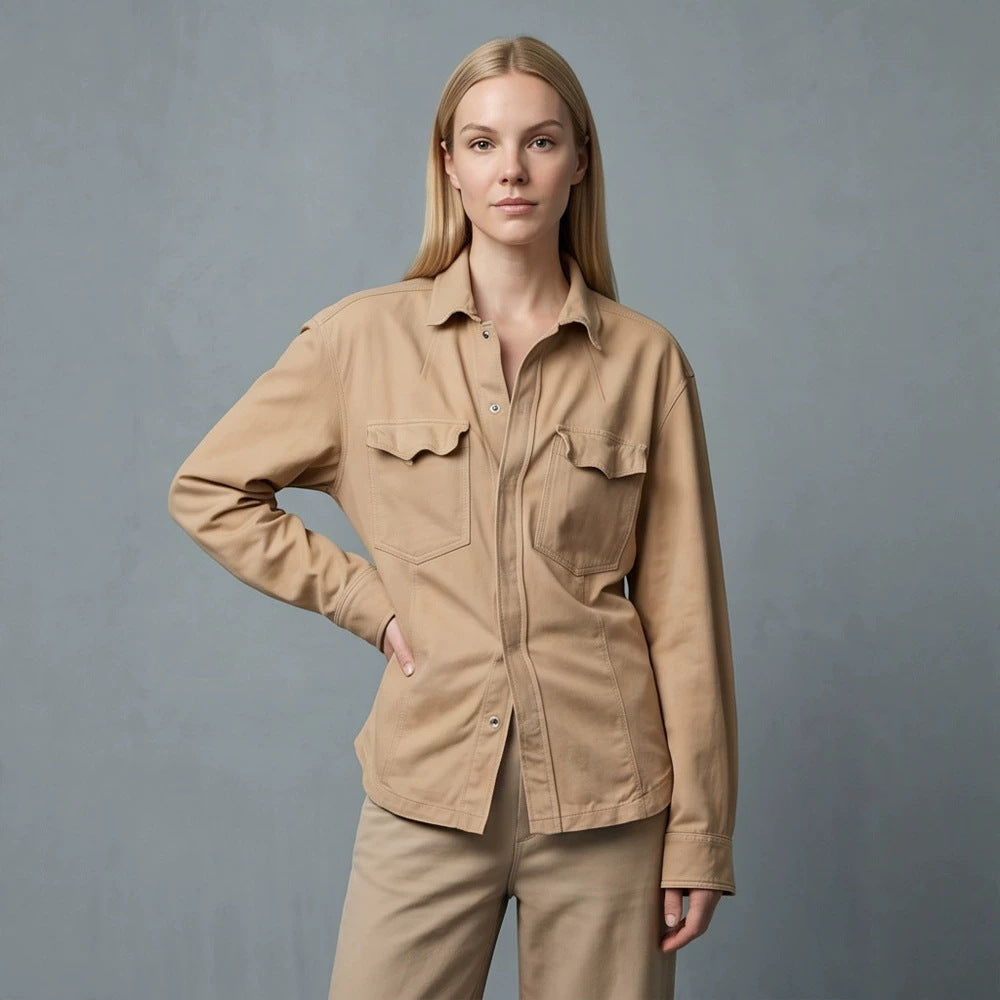 Damen Utility-Hemdjacke mit aufgesetzten Taschen und entspanntem Schnitt Shop Nory