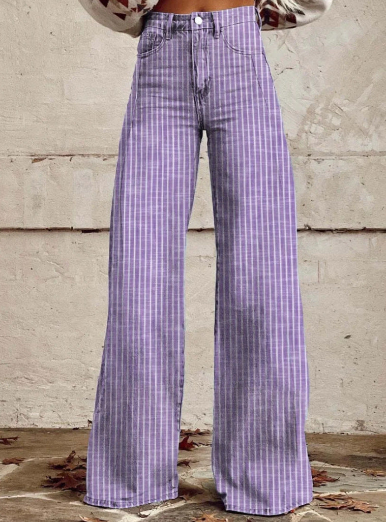 Damen Hoch geschnittene Wide-Leg Jeans mit moderner Streifenoptik