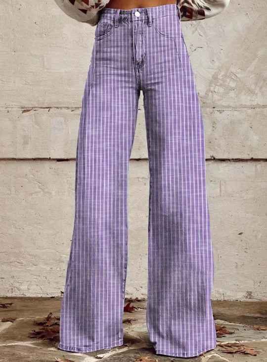 Damen Hoch geschnittene Wide-Leg Jeans mit moderner Streifenoptik