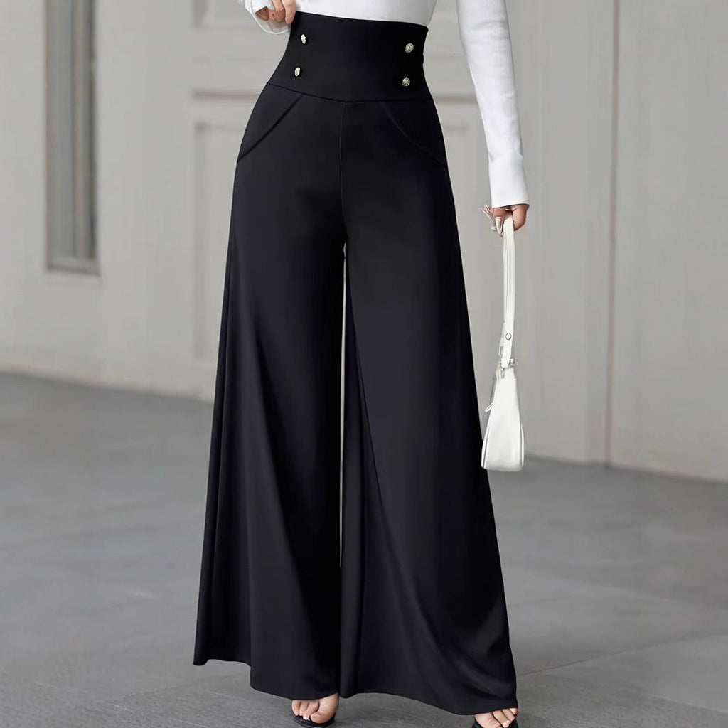 Damen Weite High-Waist Hose mit dekorativen Knöpfen