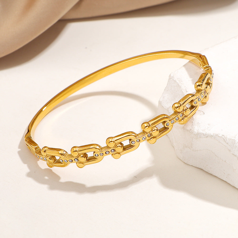 Damen Kristallverzierte Gold Armreif Bracelet Shop Nory