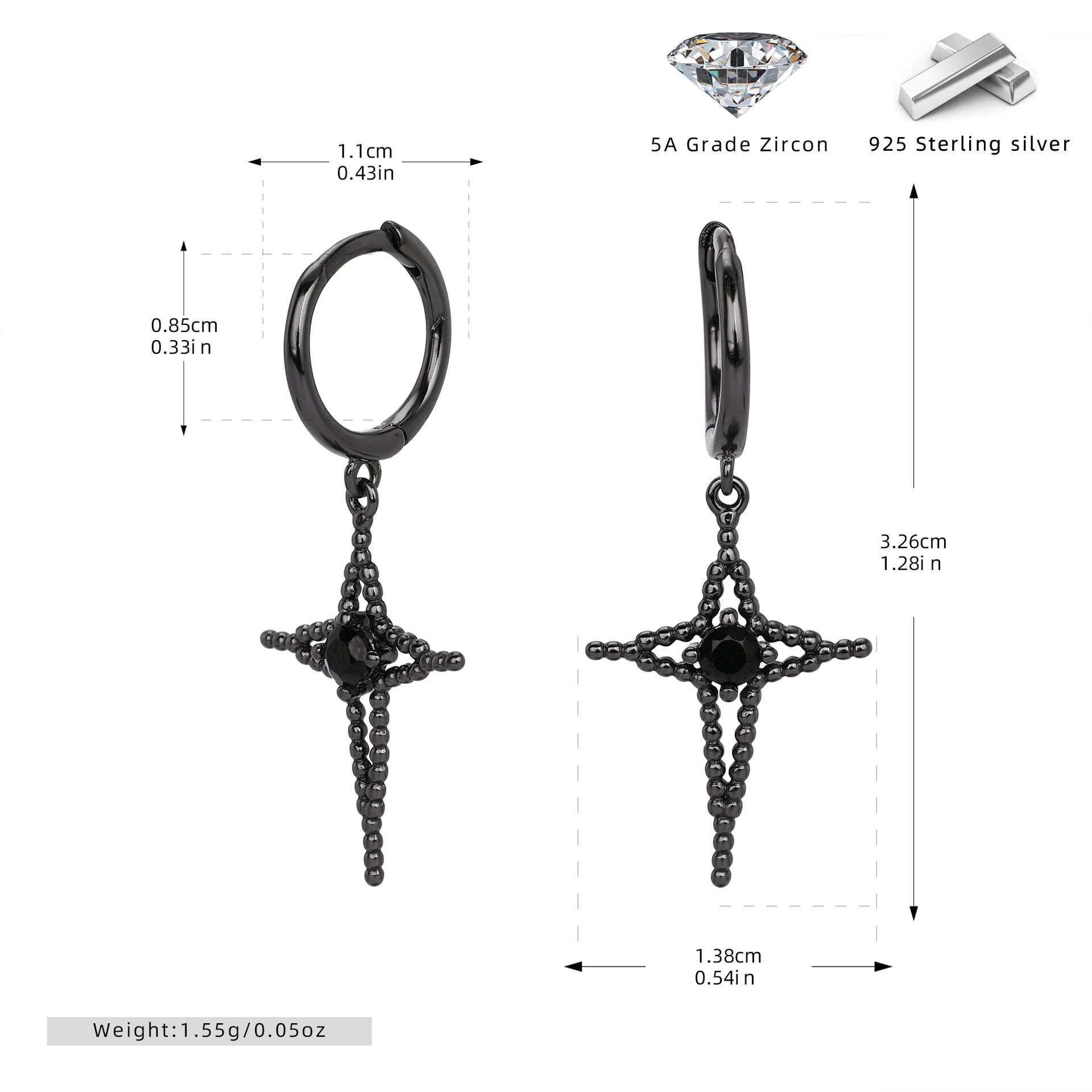 Damen Ohrhänger mit Kreuzdesign und funkelndem Zirkon Shop Nory