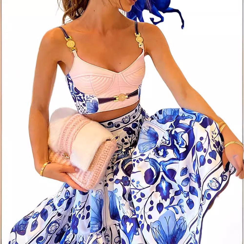 Damen Zweiteiliges Kleidungsset mit floralem Design und modischem Bustier