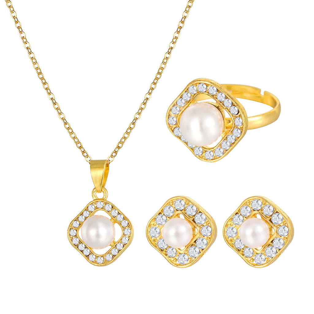 Damen Schmuckset mit luxuriösen Perlen und eleganter Ziersteinfassung Shop Nory