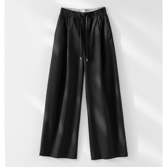 Damen Weite Tunnelzug-Hose mit Elastikbund, geradem Bein und Eingrifftaschen Shop Nory