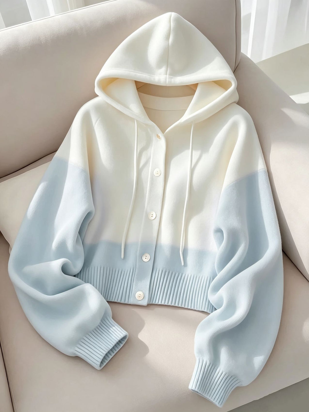 Damen Kapuzen-Strickcardigan mit Knopfleiste, geripptem Bund und Oversize-Ärmeln Shop Nory