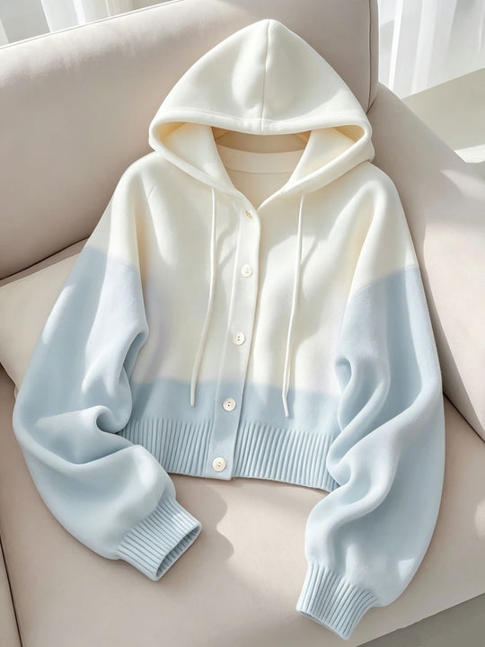 Damen Kapuzen-Strickcardigan mit Knopfleiste, geripptem Bund und Oversize-Ärmeln Shop Nory