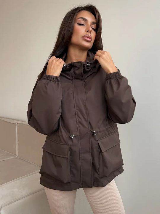 Damen lässige wasserdichte Jacke mit verstellbarem Bund