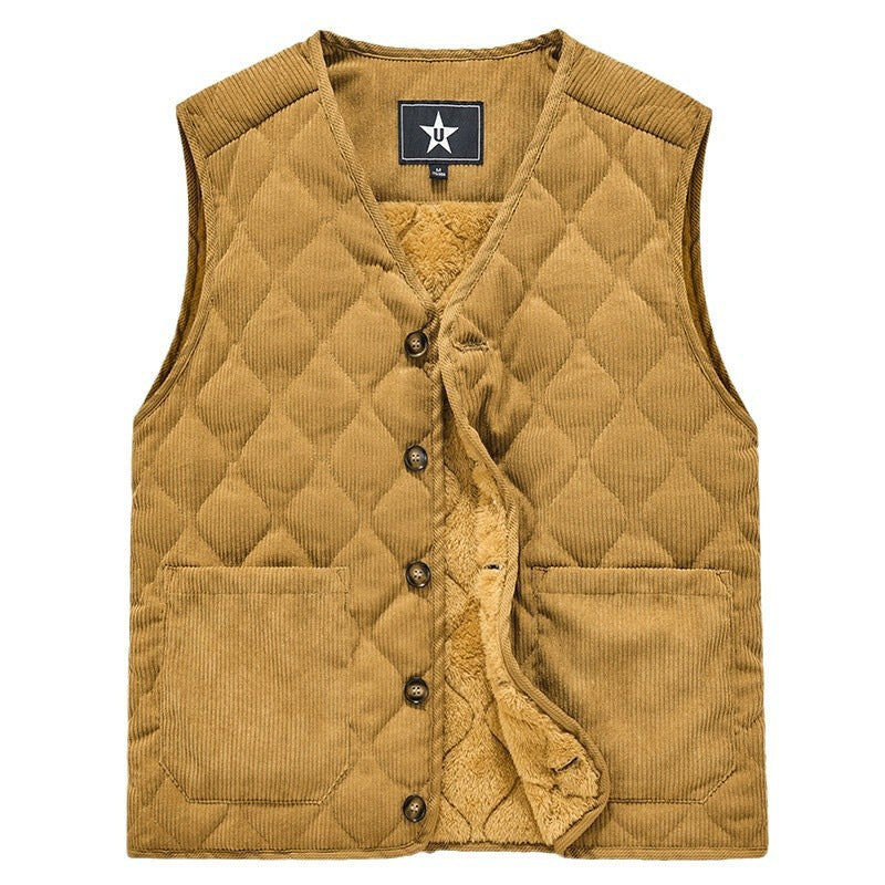 Herren Cord-Quiltweste mit V-Ausschnitt, wattierter Steppstruktur und aufgesetzten Taschen Shop Nory