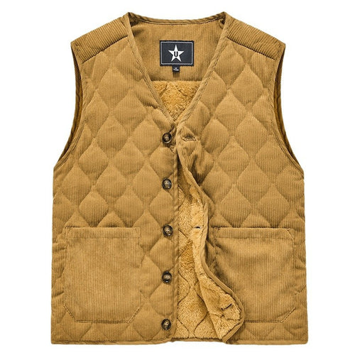 Herren Cord-Quiltweste mit V-Ausschnitt, wattierter Steppstruktur und aufgesetzten Taschen Shop Nory