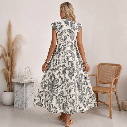 Damen Maxikleid mit Paisley‑Print, V‑Ausschnitt und Stufenrock Shop Nory
