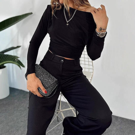 Damen Hochtaillierte weite Plissee-Hose mit weitem Bein Shop Nory