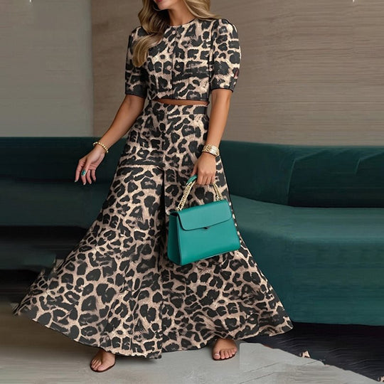 Damen Modischer Zweiteiler im Leopardenmuster Shop Nory