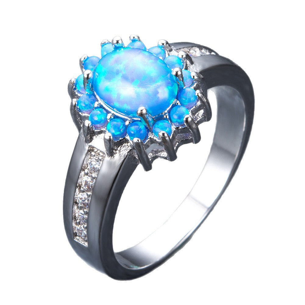 Damen Ring mit funkelndem Opal und floraler Zirkonia-Verzierung Shop Nory