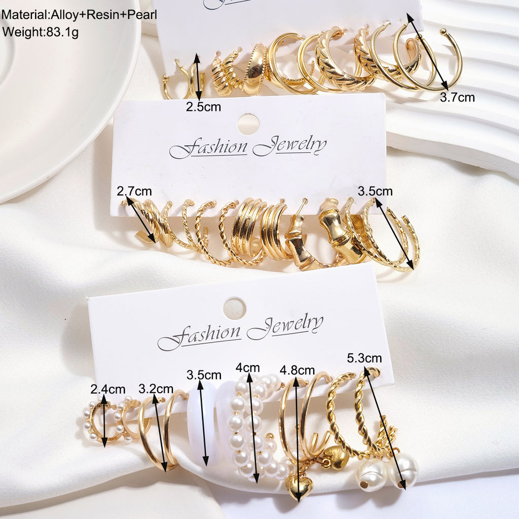 Damen Ohrstecker-Set mit vielfältigen Gold-Designs und funkelnden Akzenten Shop Nory