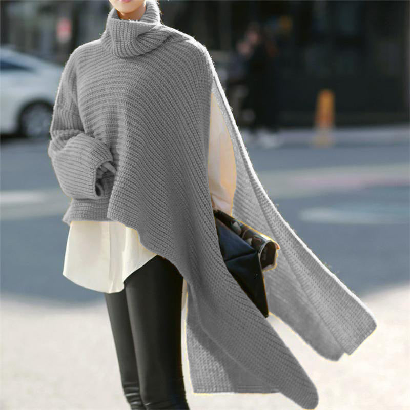 Damen Asymmetrischer Rollkragen-Poncho mit seitlichem Cape-Detail Shop Nory