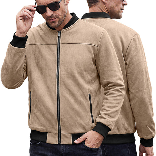 Herren Wildlederoptik Bomberjacke mit Rippenbündchen und Reißverschluss-Taschen Shop Nory
