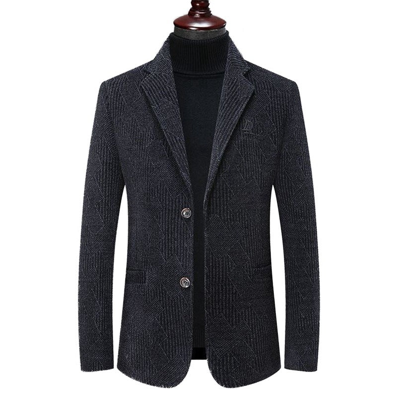 Herren Moderner Stehkragen-Blazer im Bouclé-Look mit feiner geometrischer Struktur Shop Nory