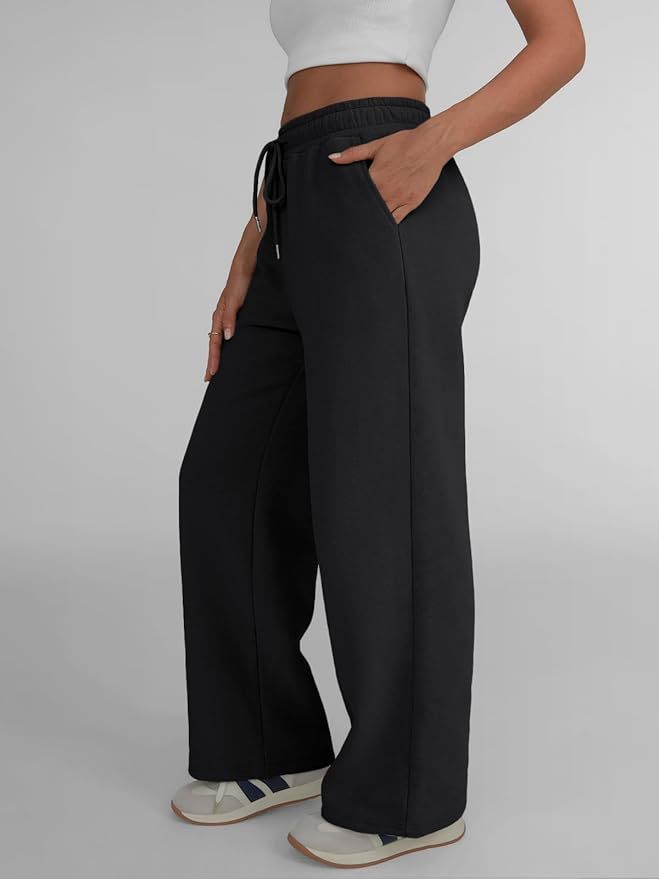 Damen nan weite Loungehose mit hohem Elastikbund, verstellbarem Kordelzug und fließender Palazzosilhouette Shop Nory