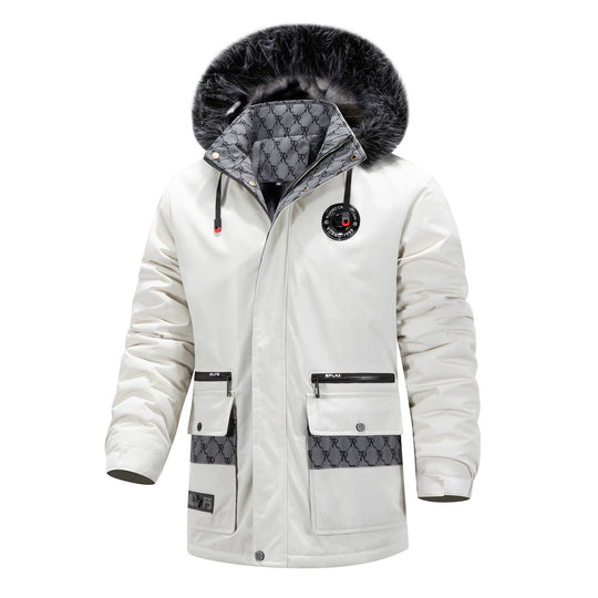 Herren Langer Thermo-Parka mit Kapuze, Logo-Innenfutter und Multifunktions-Taschen Shop Nory