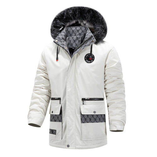 Herren Langer Thermo-Parka mit Kapuze, Logo-Innenfutter und Multifunktions-Taschen Shop Nory
