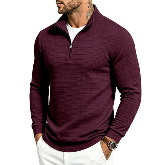 Herren Slim-Fit Pullover mit halbem Reißverschluss und geprägter Quadratstruktur Shop Nory