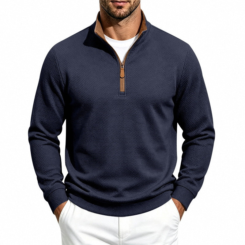 Herren Halbzip-Pullover mit Waffelstruktur und Kontrastkragen Shop Nory