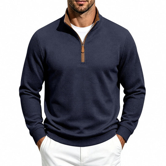 Herren Halbzip-Pullover mit Waffelstruktur und Kontrastkragen Shop Nory