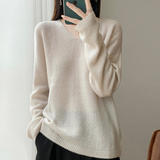 Damen Oversize-Feinstrickpullover mit feinem V-Ausschnitt und verlängertem Ärmelabschlusst Shop Nory
