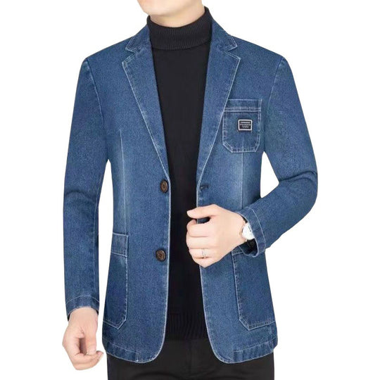 Herren Jeansblazer Slim Fit mit Aufgesetzten Taschen und Notch-Kragen Shop Nory