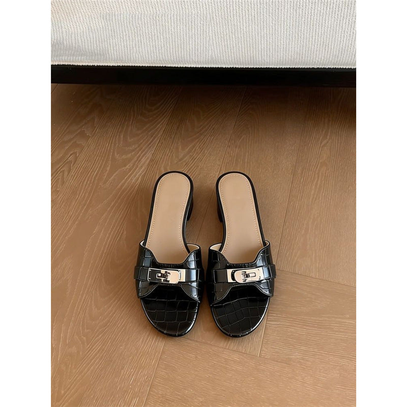 Damen elegante Croc‑Patent‑Mules mit kleinem Blockabsatz Shop Nory