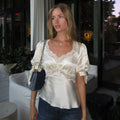 Damen Satinbluse mit Spitzenakzenten Shopnory