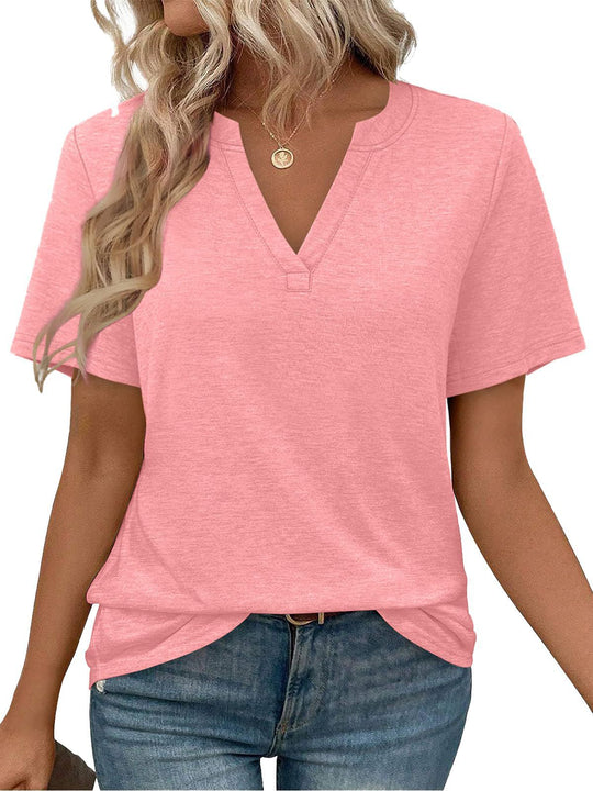Damen V-Ausschnitt Kurzarm T-Shirt aus angenehmem Baumwollmix mit lässigem Schnitt