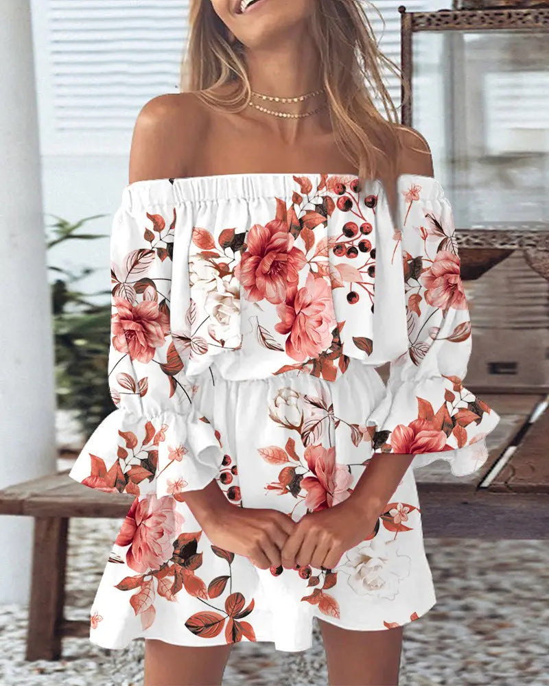 Damen Off-Shoulder Sommerkleid mit Blumenmuster Shopnory