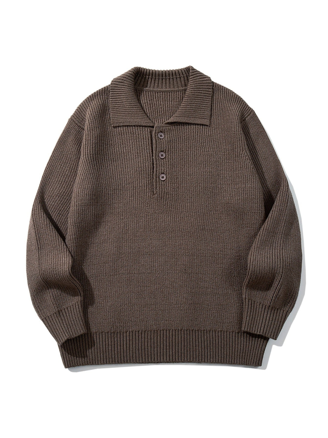 Herren Gerippter Polokragenpullover mit dreifacher Knopfleiste und Relaxed-Fit Shop Nory